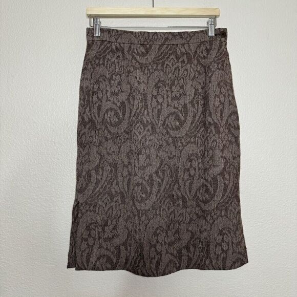 Valentino Skirt S 10 Jacquard Lace Print Brown Pencil Vintage Dark Romantic Goth - Picture 1 of 13
